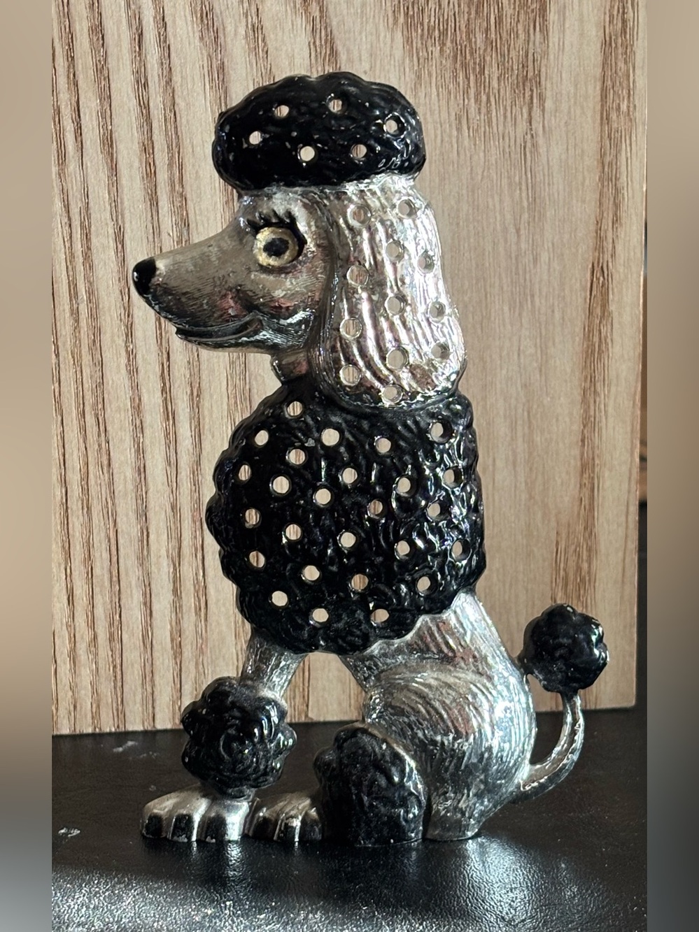 Libby Metal Poodle Earring Holder Caddy Black and Silver VTG MCM
